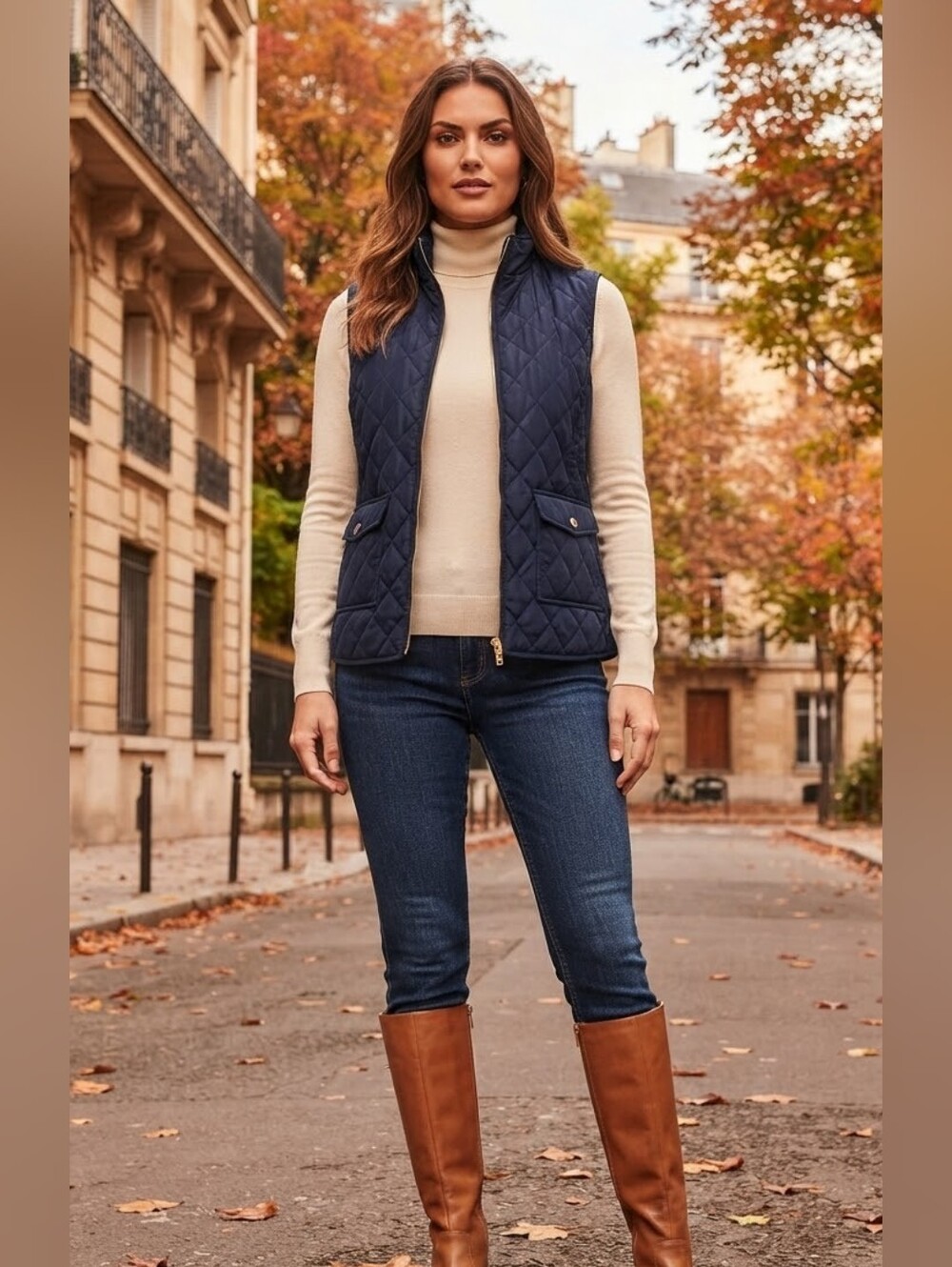 GUESS Splendide Veste sans manches matelassée bleu marine & accents dorés